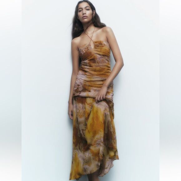 Zara tie back printed pure silk dress (Rare Find) - Picture 5 of 10